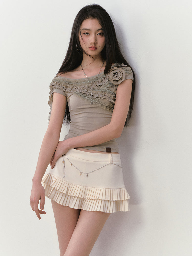 Low-Waist Pleated A - Line Tiered Skirt