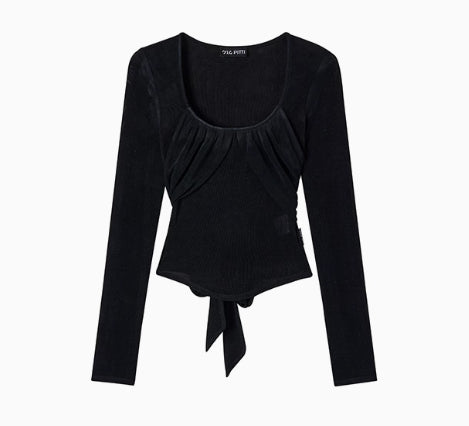 Black U-Neck Long-Sleeve T-Shirt