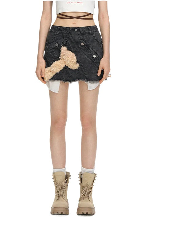 Bear Curved Denim Skirt