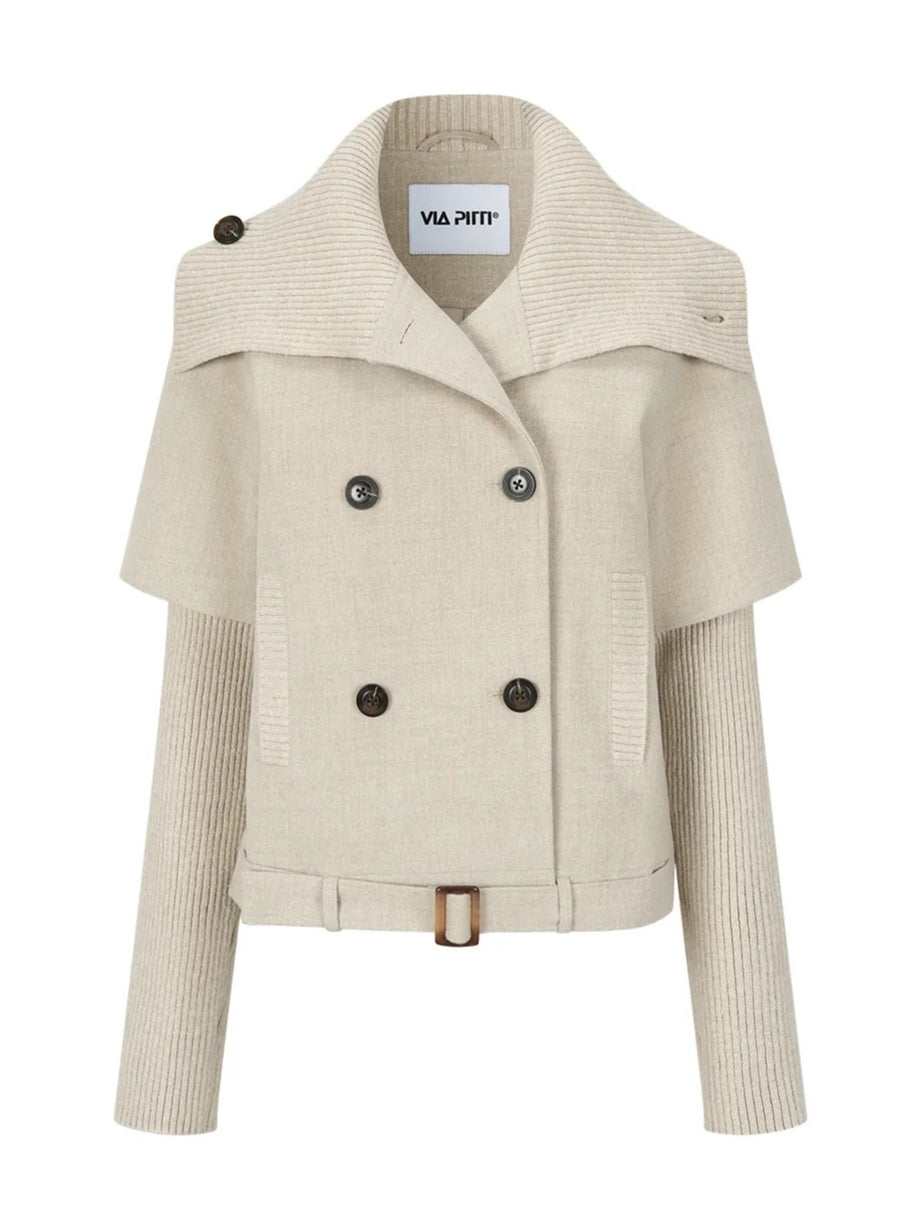 Faux-layered Cape Knit Jacket