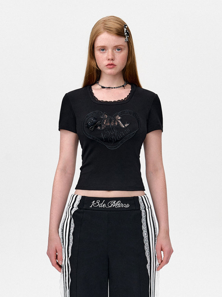 Lace Bow Round Neck T-Shirt
