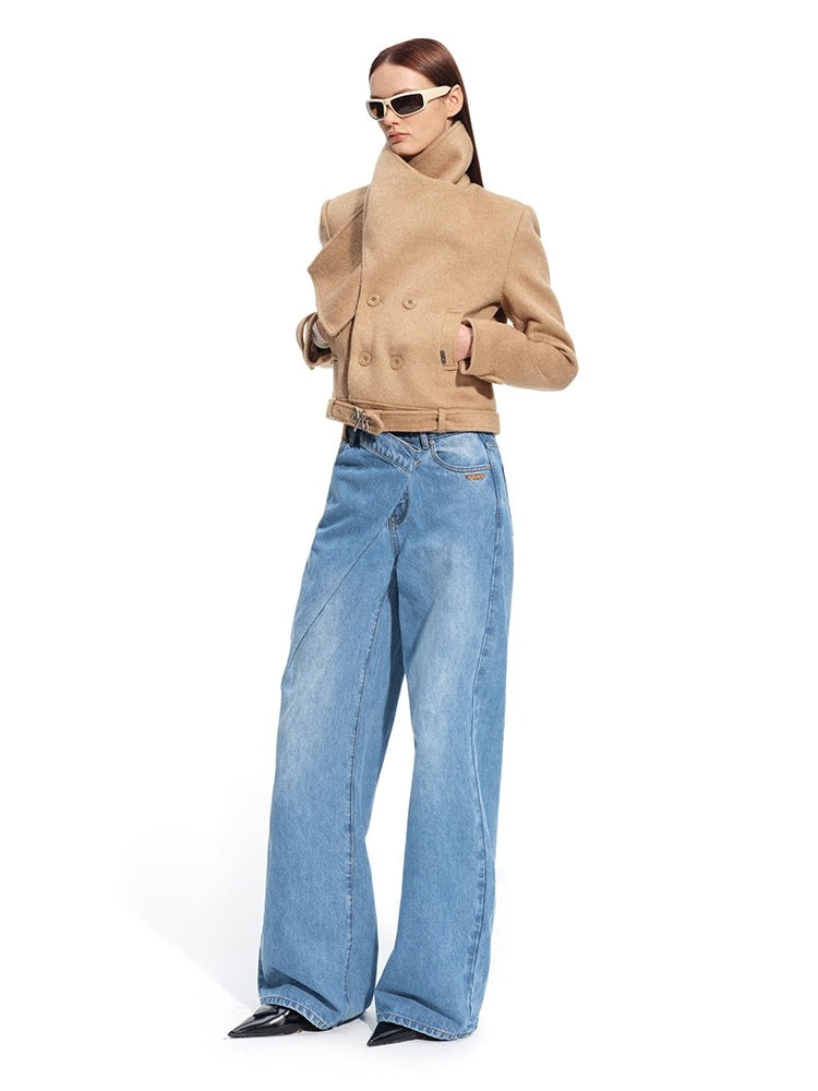 Sailor-Inspired Washed Twill Denim Low-Rise Straight Jeans