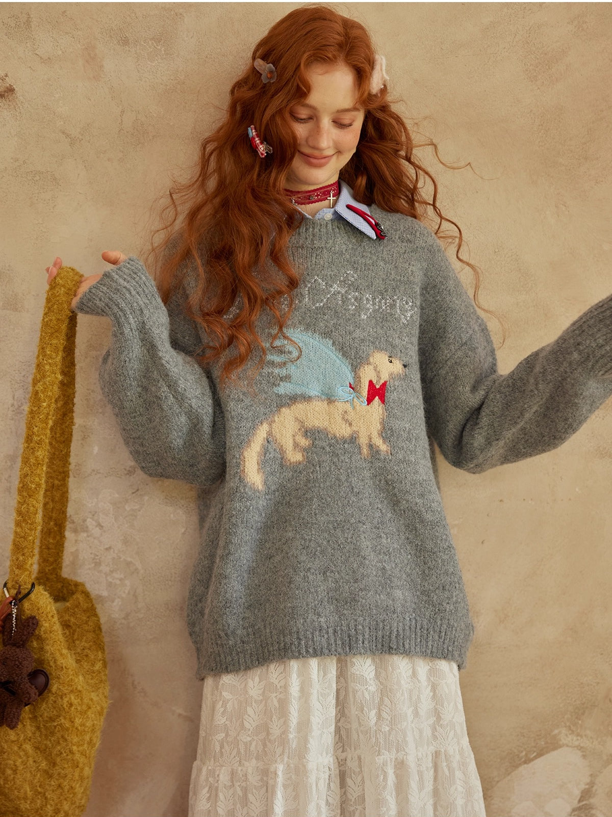 Animal Jacquard Embroidered Knit Sweater