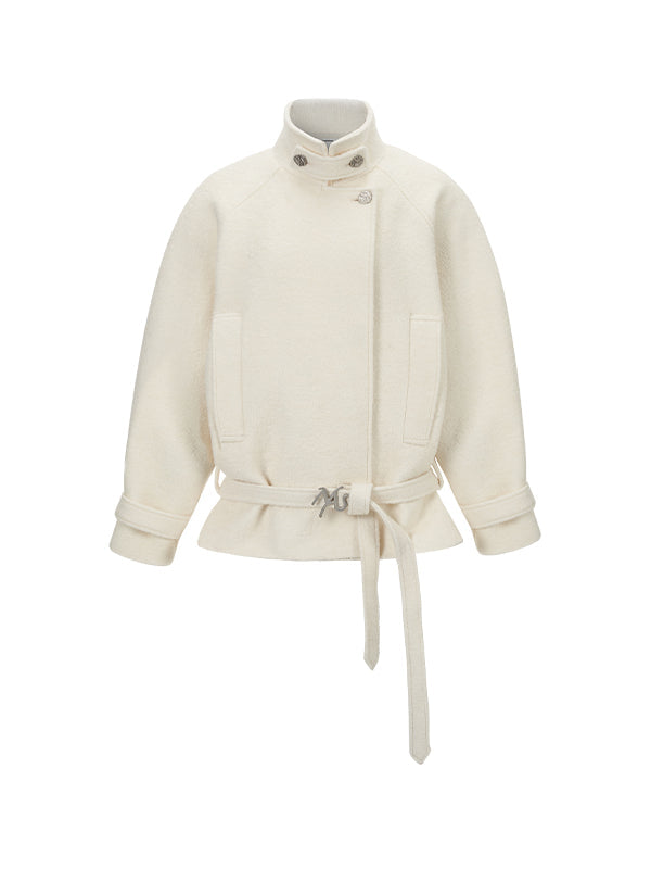 Cream & Black Wool Blend Loose Lapel Jacket