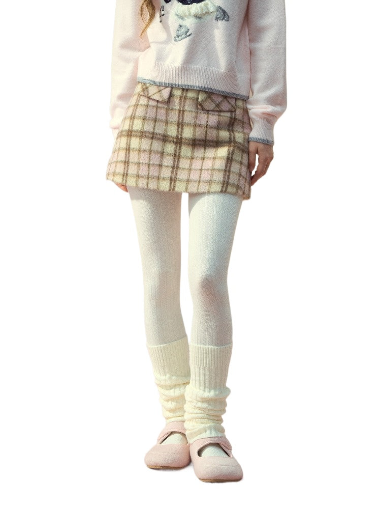 Pink & Brown Plaid A-line Wool Skirt