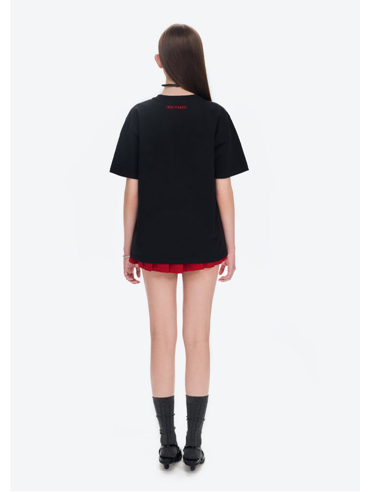 Checkered Ribbon Logo Cotton Short-sleeve T-shirt