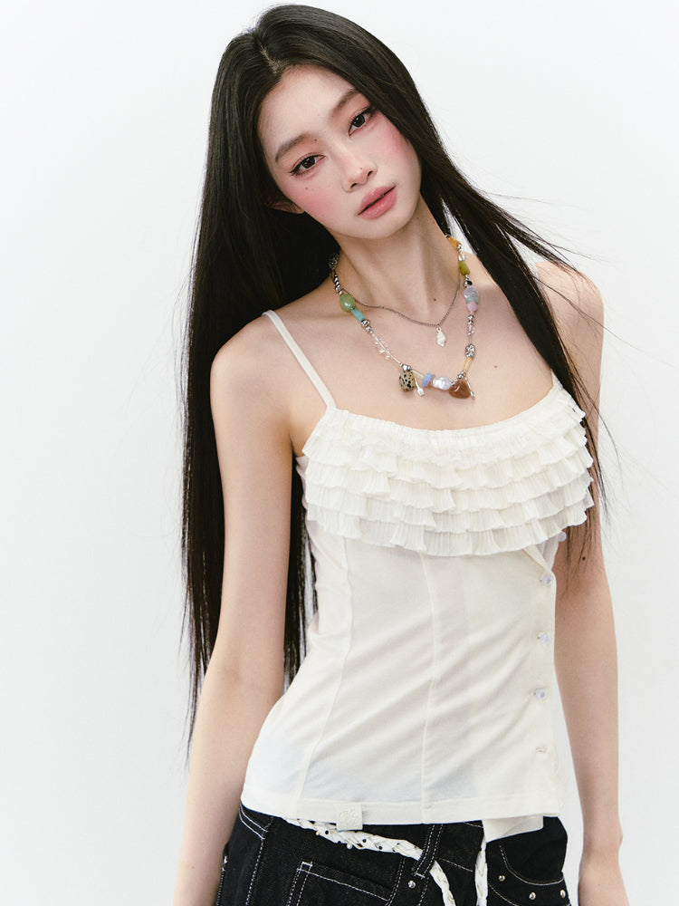 Multi-layer Neckline Waist-cinching Sling Vest