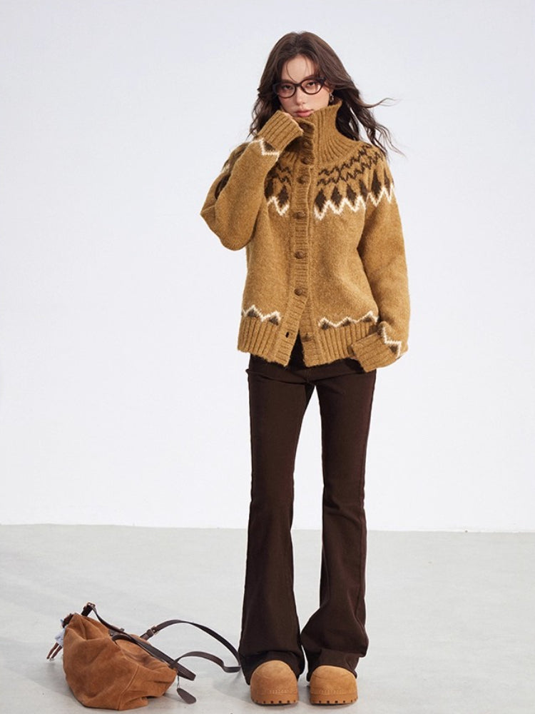 Coffee Fair Isle Collar Sweater