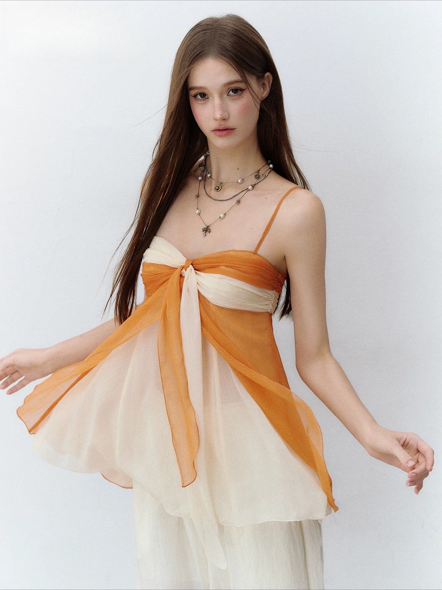 Apricot & Purple Catcher Chiffon Top
