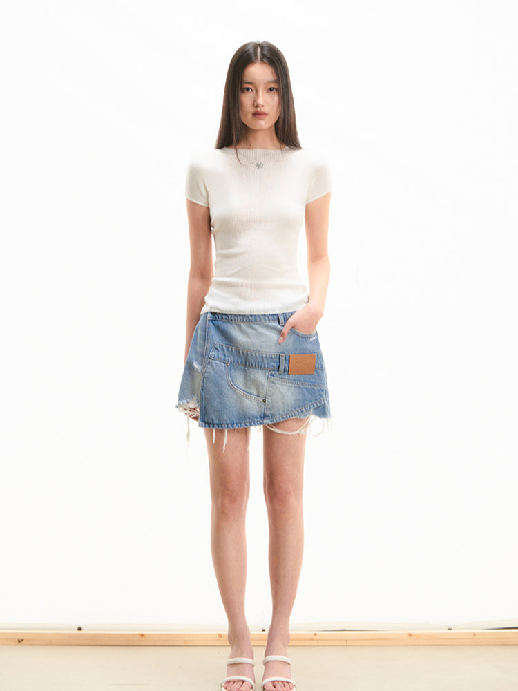 Washed Twill Misaligned Lazy Shorts