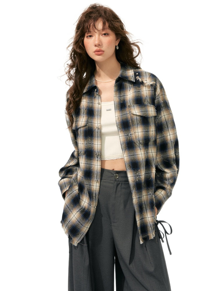 Retro Tassel Checkered Shirt