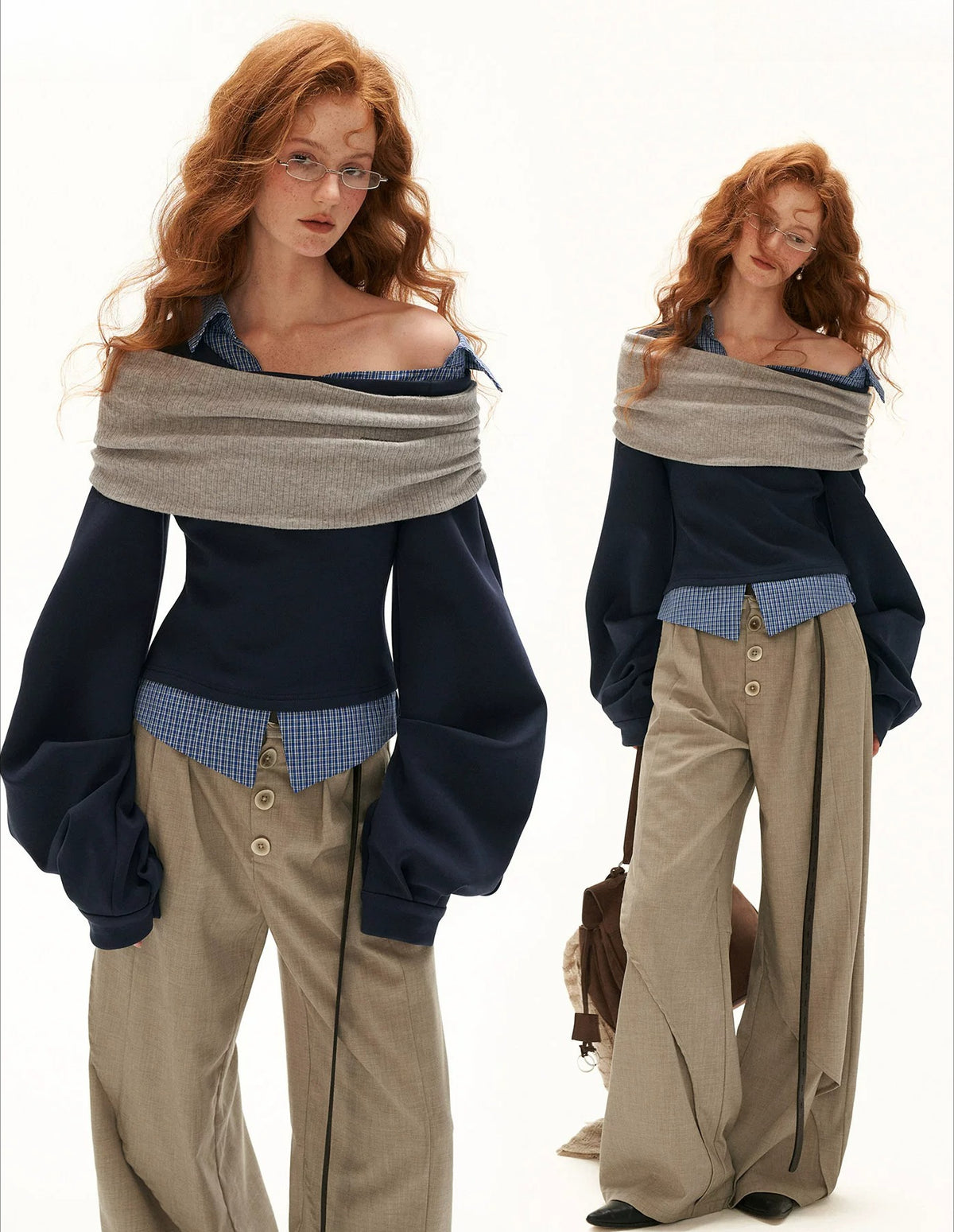 Plaid Off-Shoulder Sweatshirt Top