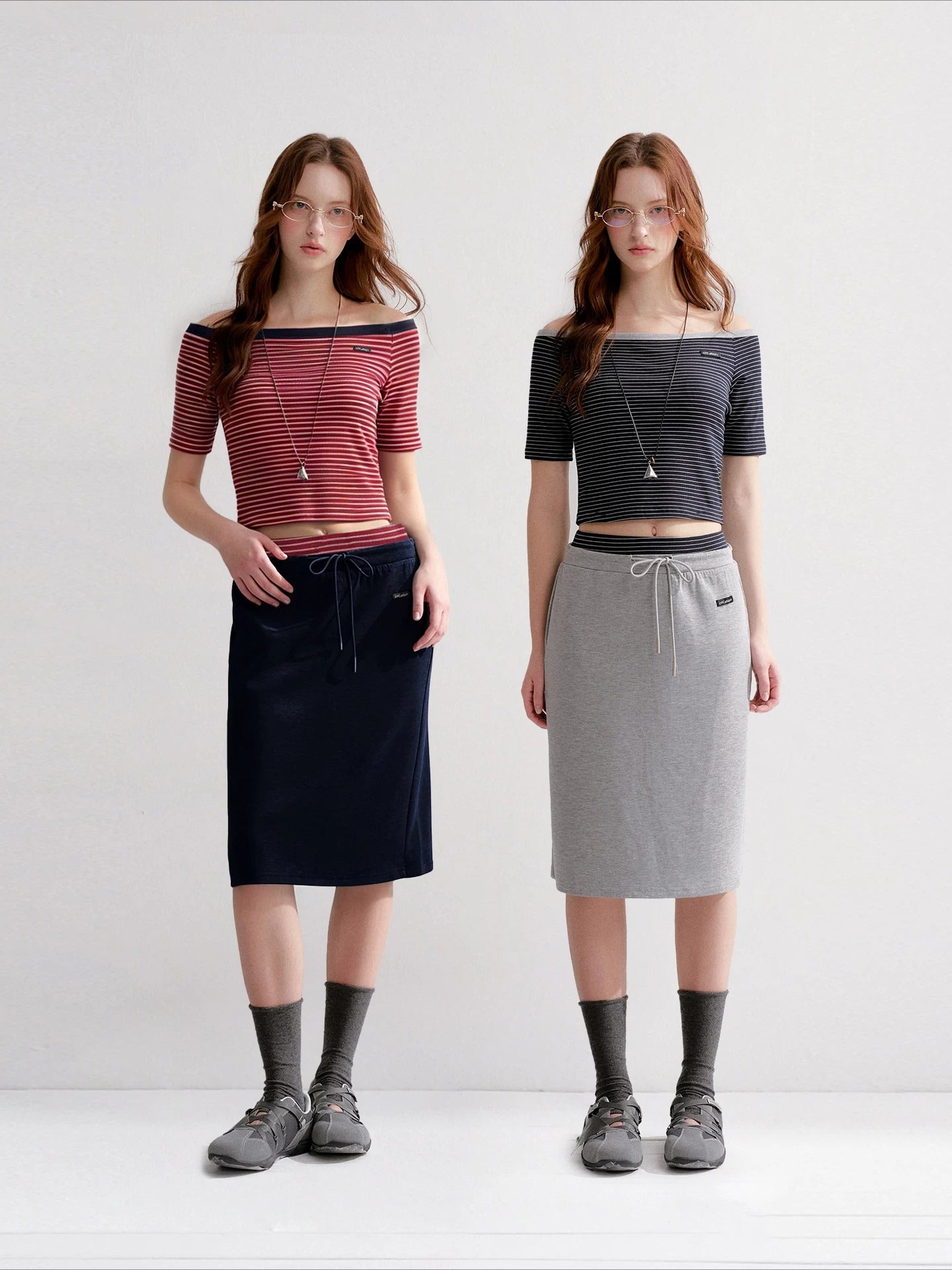 Contrast Stripe Bardot Set