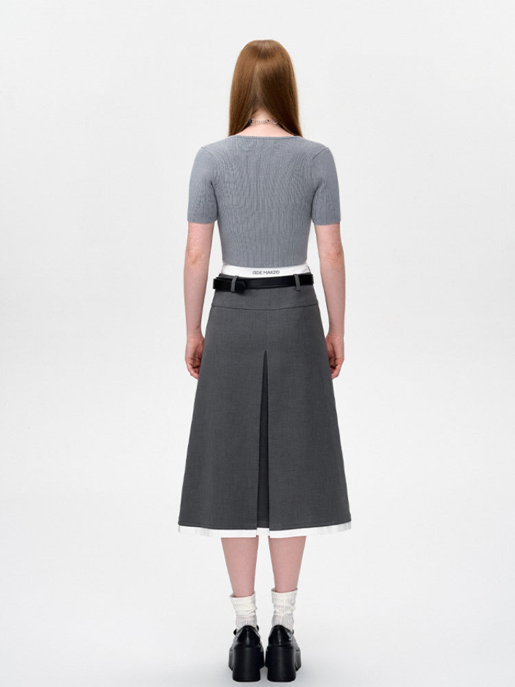 Black & Gray Pleated Midi Skirt