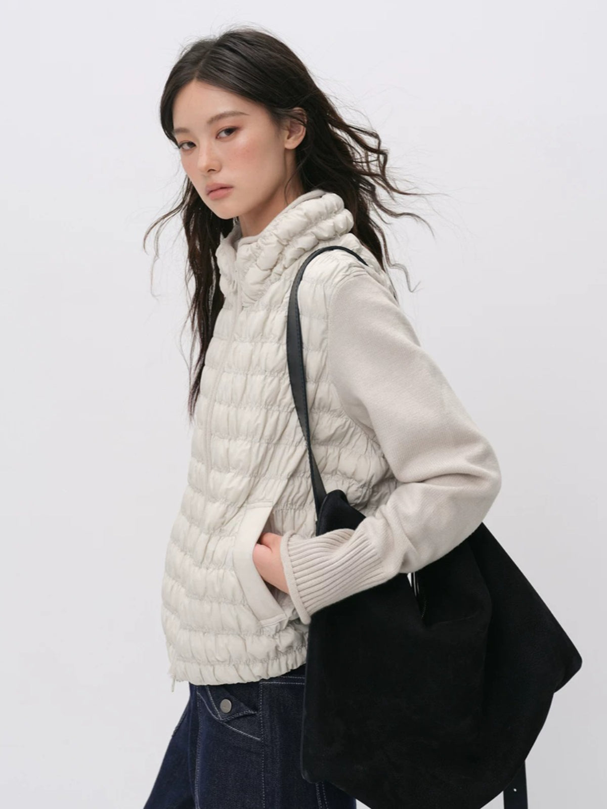 Quilted Down Knit Patchwork Jacket