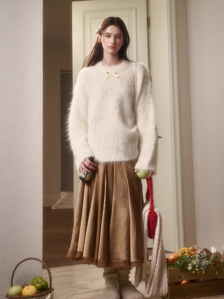Little Lamb Alpaca-Cashmere Long Plush Crewneck