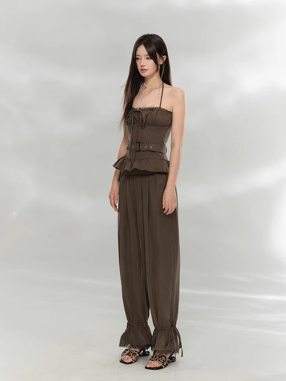 Lace Panel Wide-Leg Pants