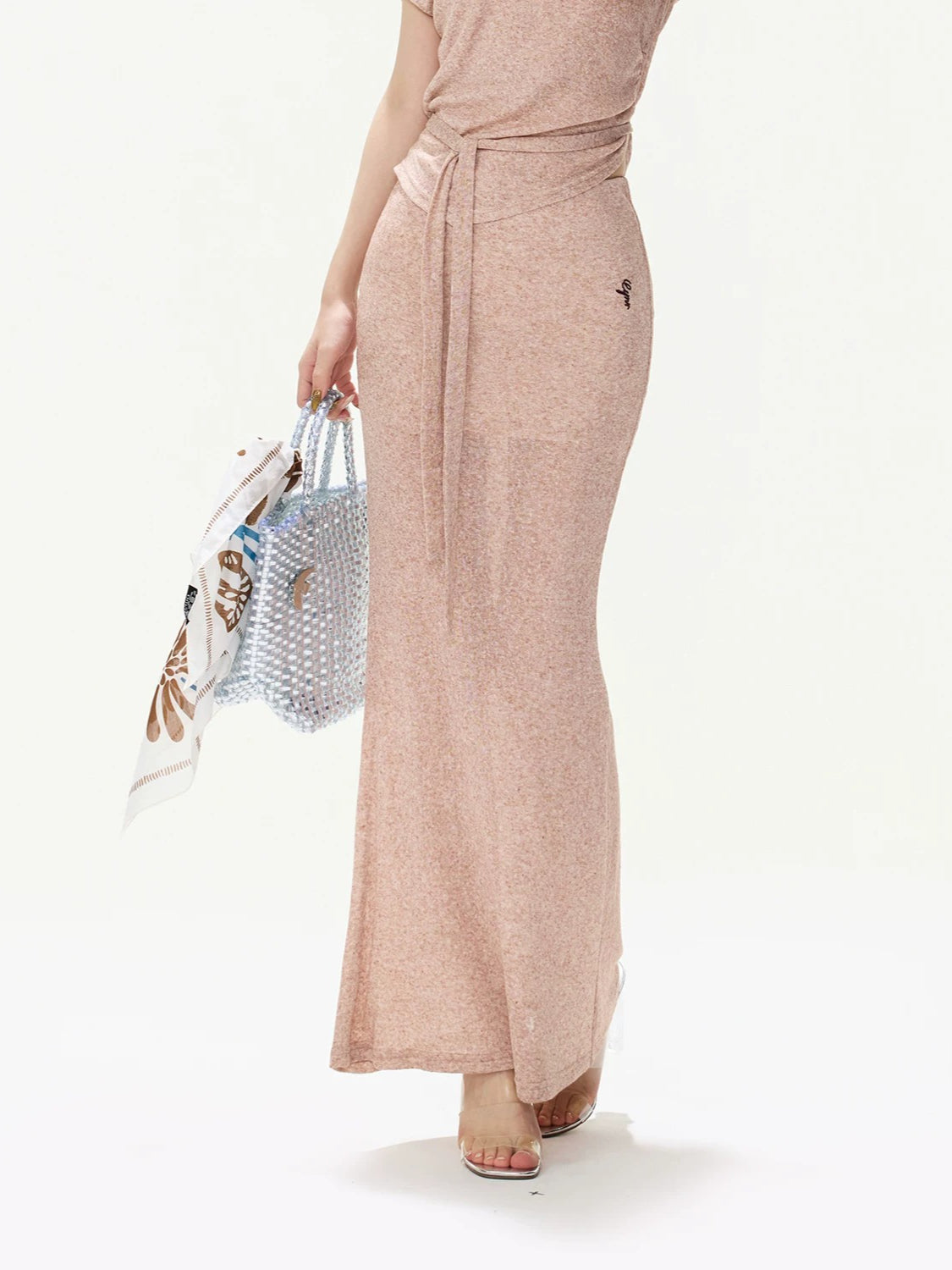 Pink Off-Shoulder Knit Top & Skirt Set
