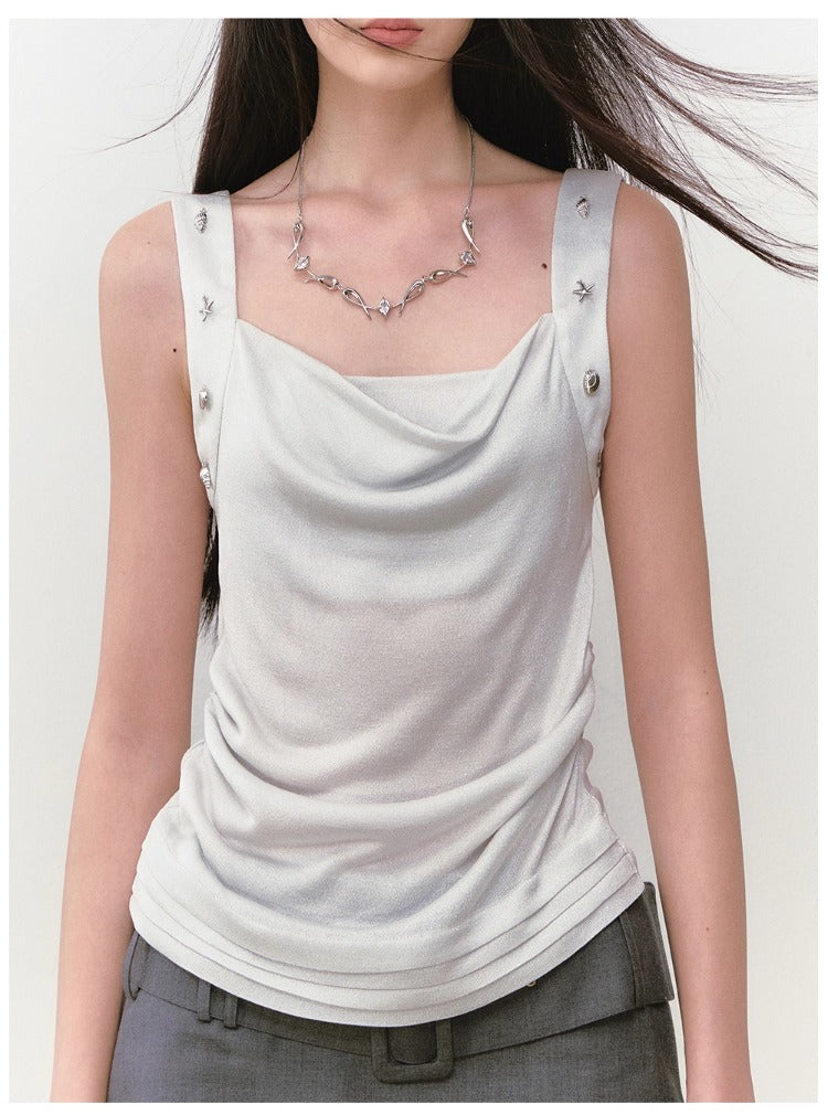 Rivet Embellished Small Cowl-Neck Camisole