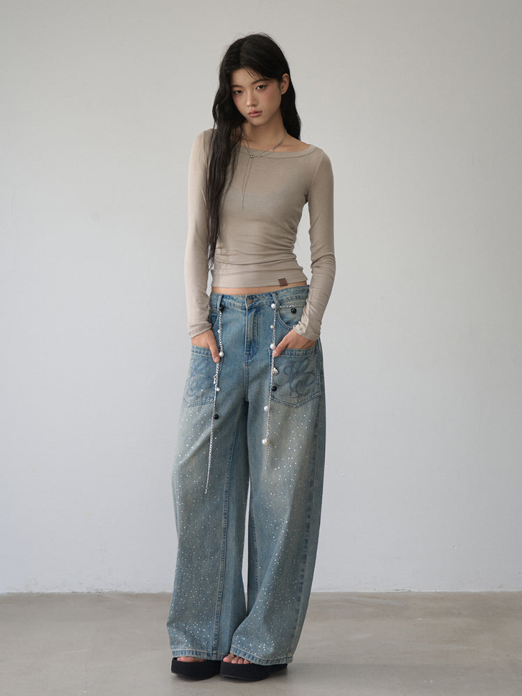 Reversible Off-shoulder Slim Long-sleeve T-shirt