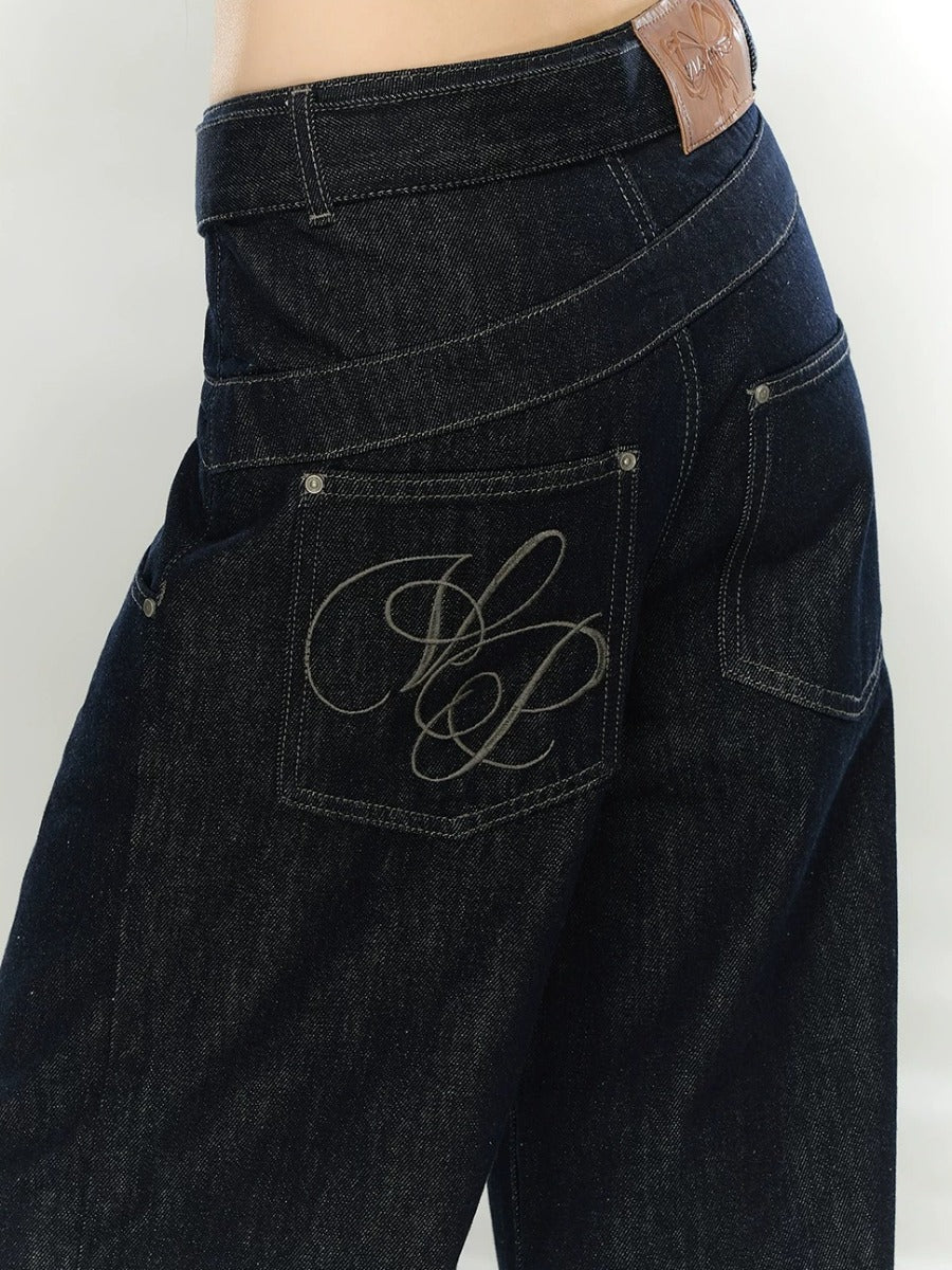 Embroidered Straight Denim Jeans
