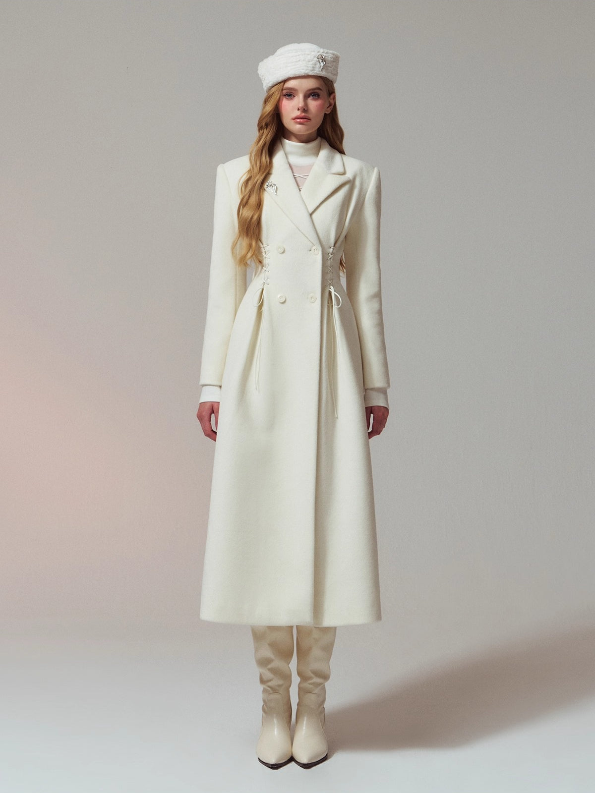 Waist-Tie Double-Breasted Wool Coat