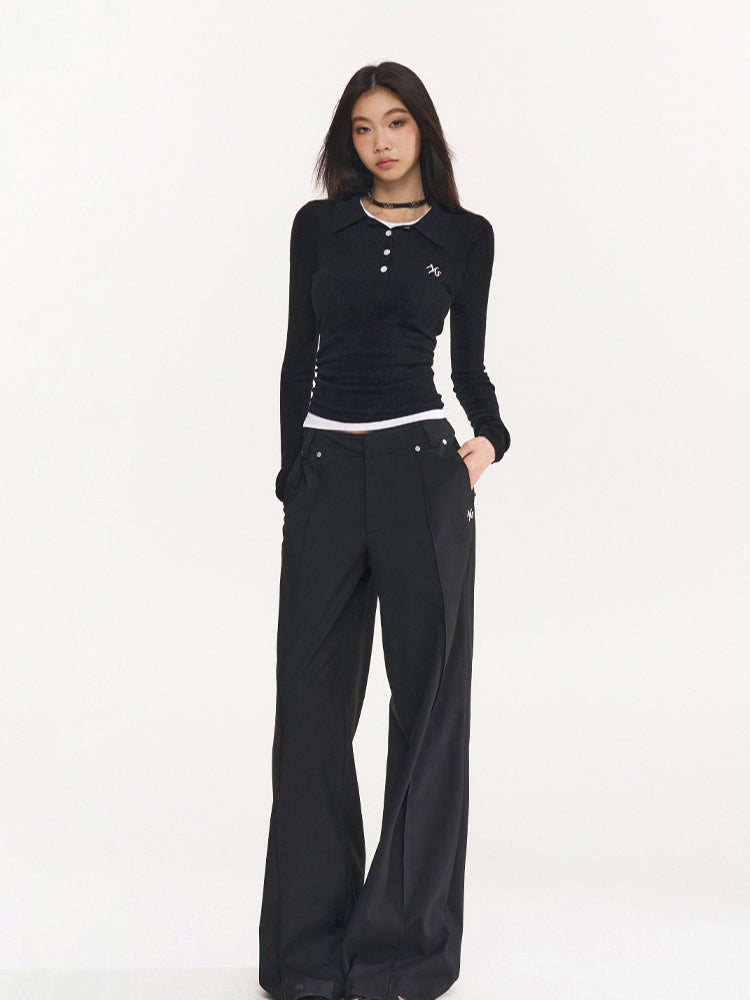 Black & Yellow Wool Polo Knit Top