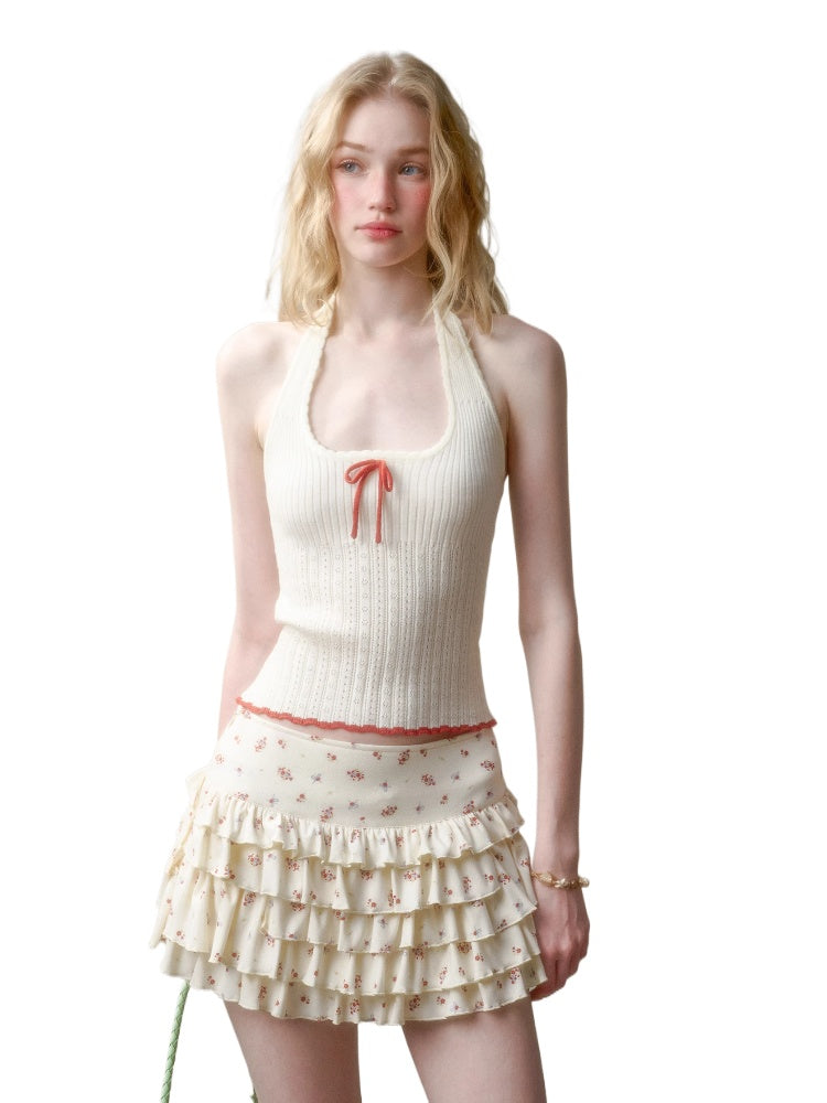 Hollow-out Color-blocking Knit Top