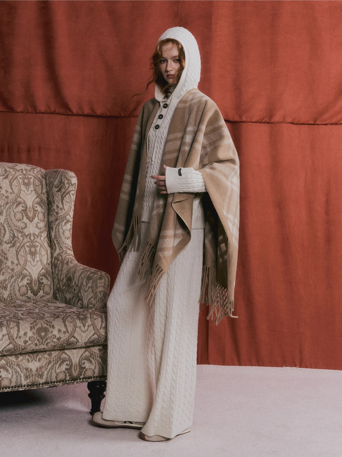 Retro Check Tassel Cape Scarf