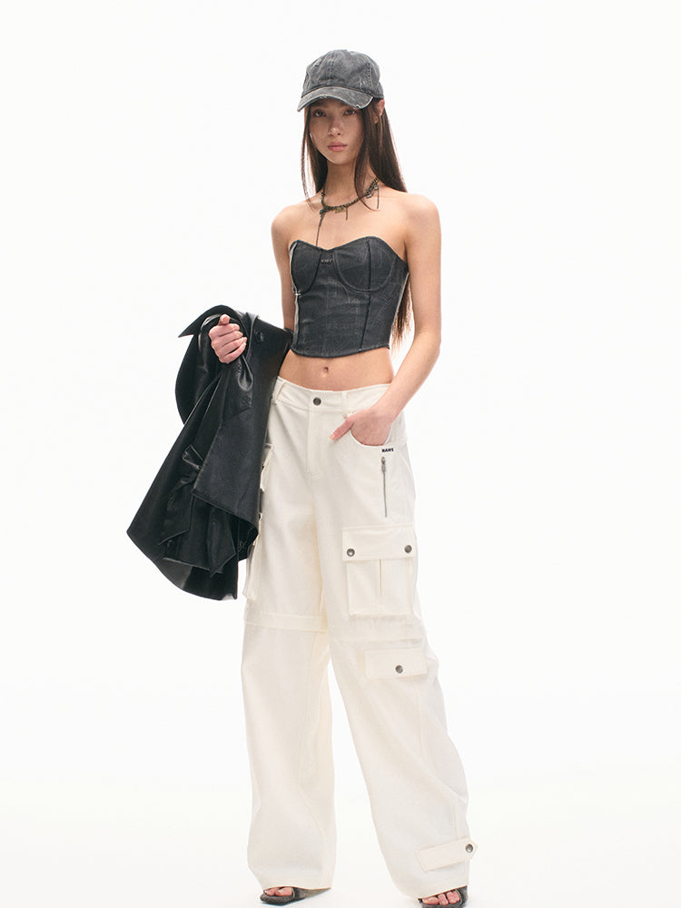 Gray Eco-leather Adjustable Fitted Bustier