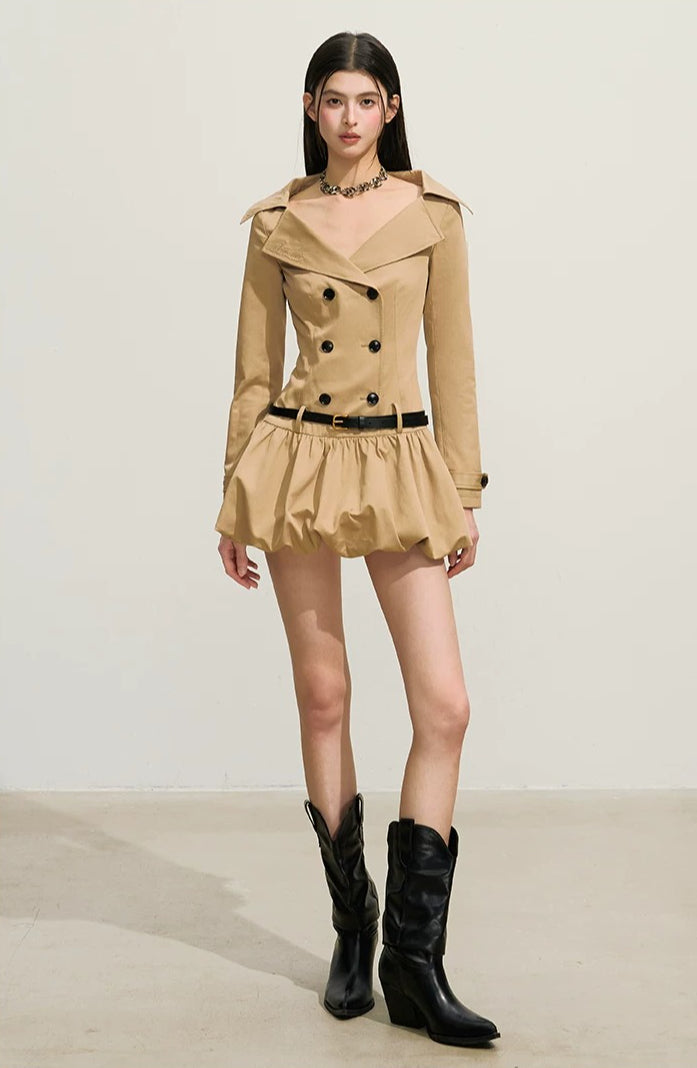 Trench-Style Double-Breasted Dress