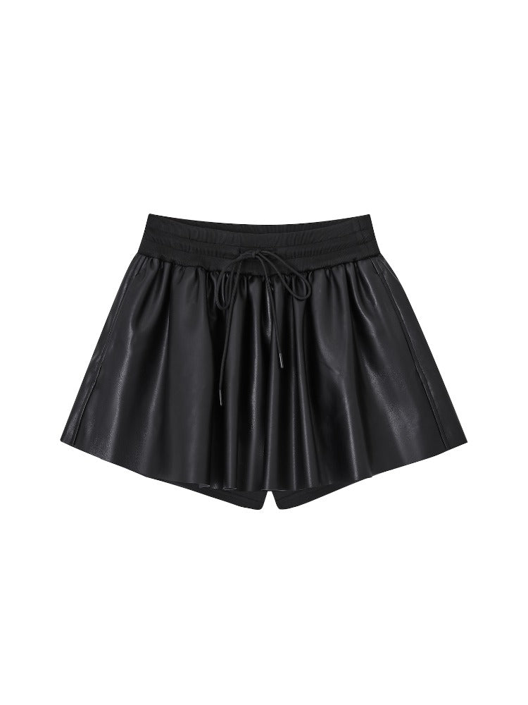 Black Classic PU Flared Skirt