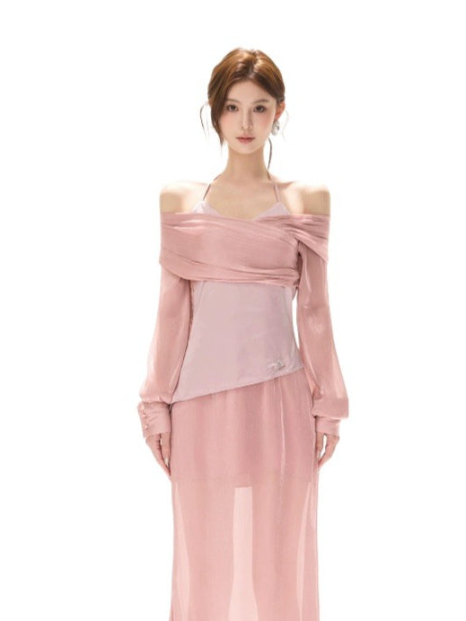Off-Shoulder Chiffon Maxi Dress