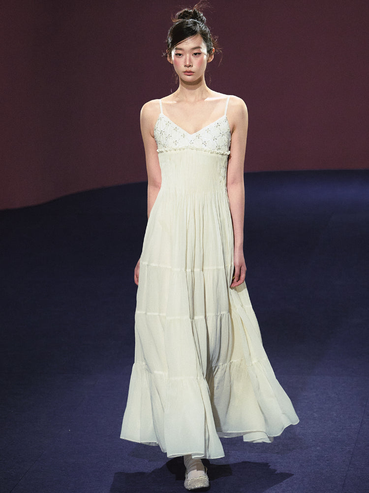 Embroidered V-Neck Slip Dress