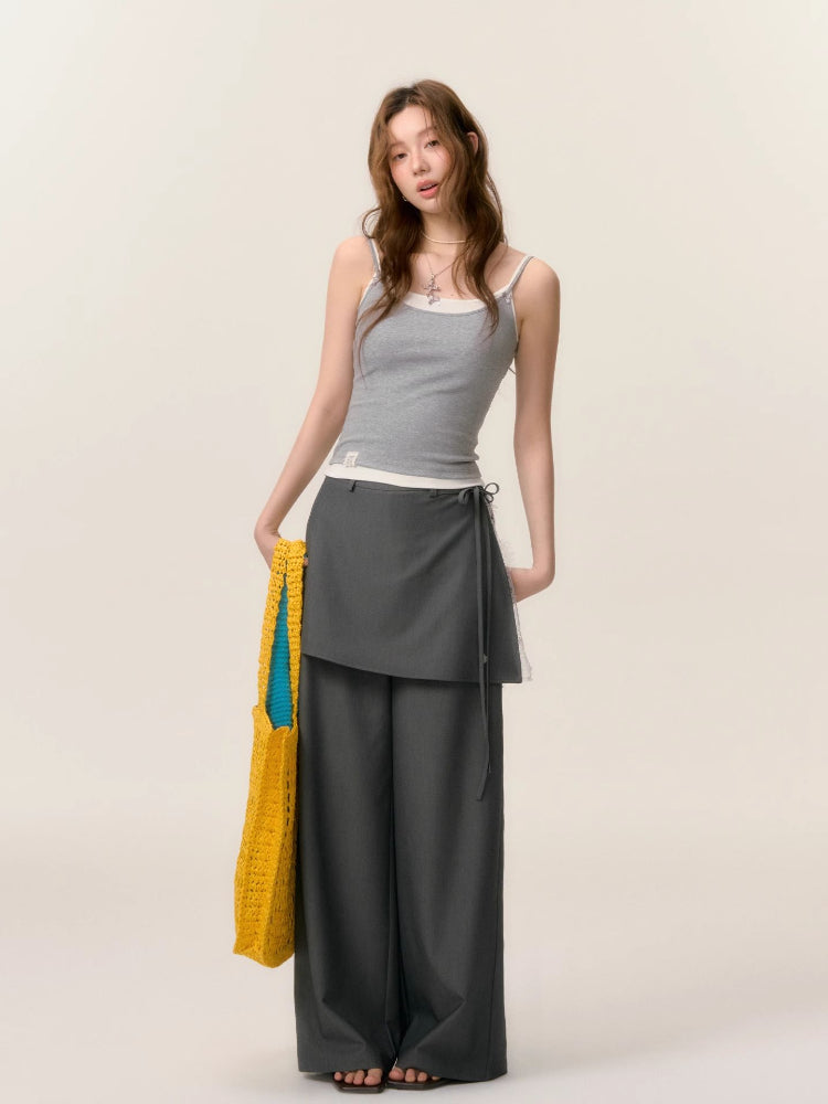 Patchwork Fake Two-Piece Wide-Leg Suit Pants