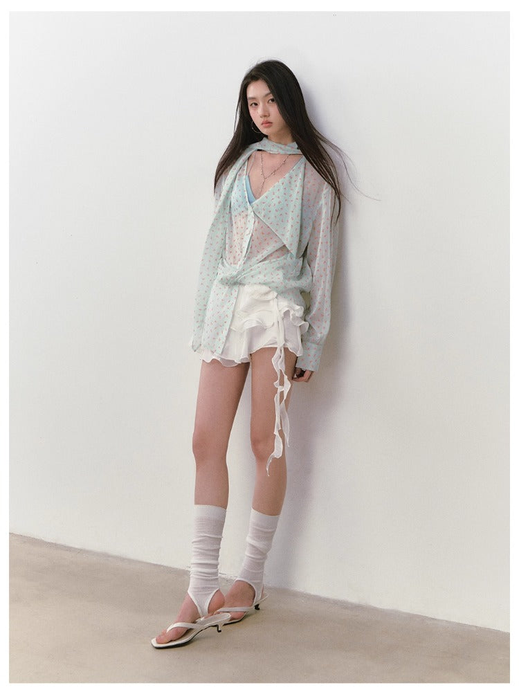 Small Floral Ribbon Flowing Sun-Protection Shirt