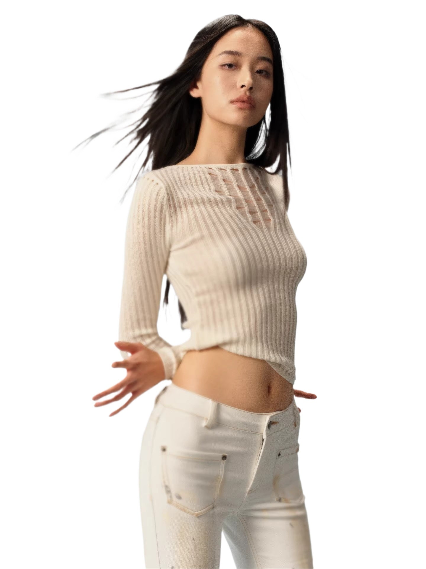 "Blue Ridge" V-Neck Openwork Knit Top