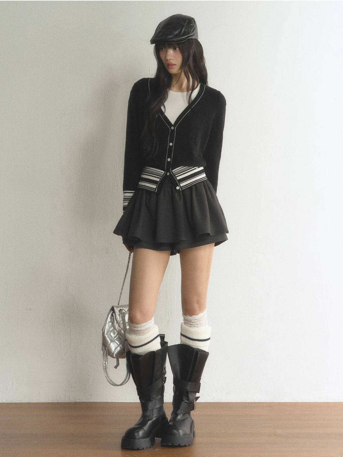Contrast Striped V-Neck Knit Cardigan