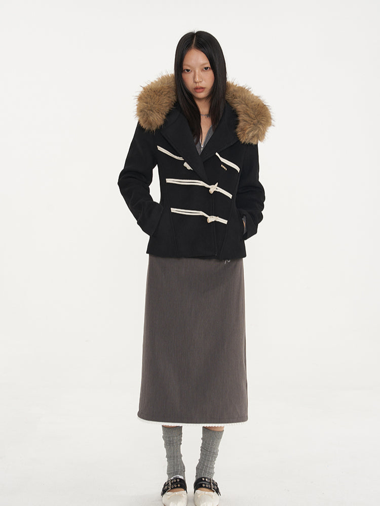 Black & Oatmeal Wool Toggle Coat
