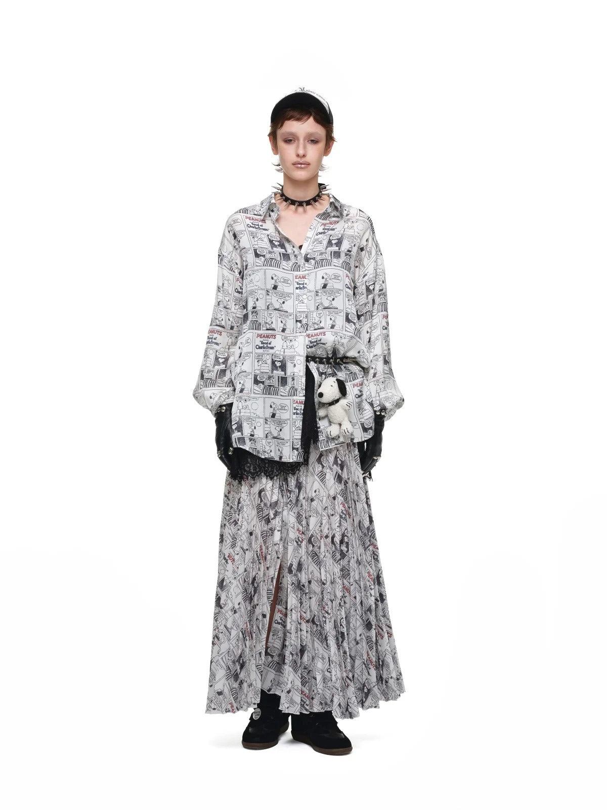 Vintage Newspaper Pleated Maxi Skirt