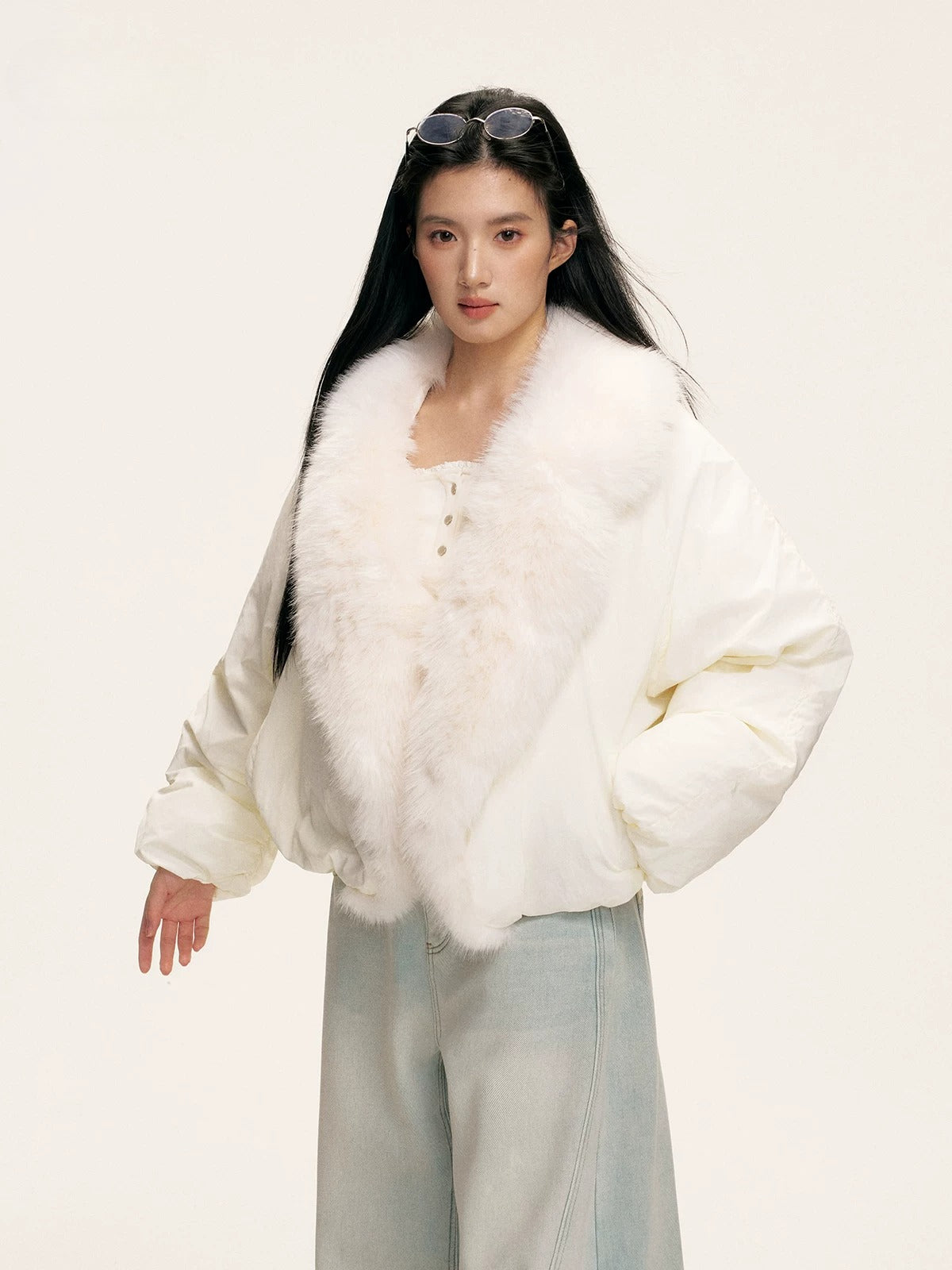 White Faux Fur Down Jacket