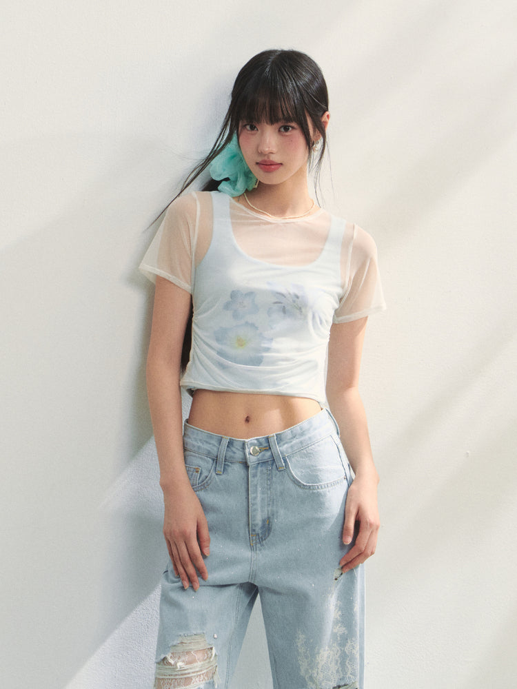 Blue Printed 2-in-1 T-shirt