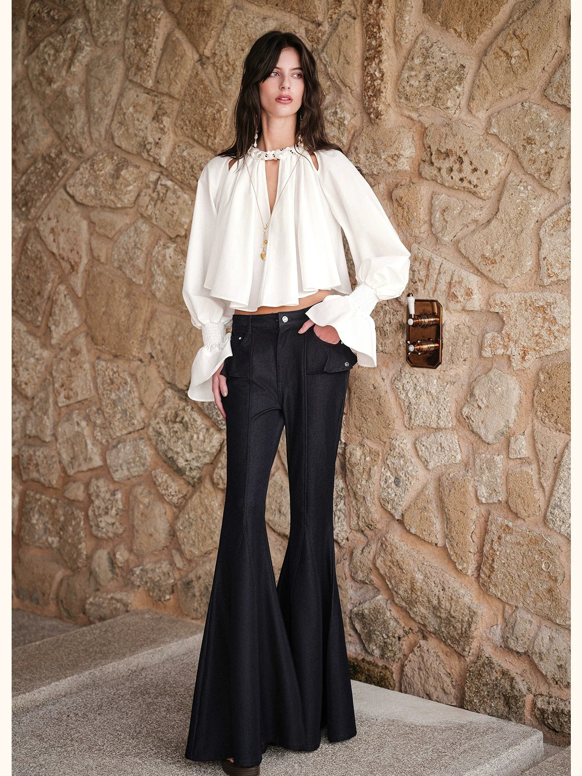 Rope Detail Flared Sleeve Blouse