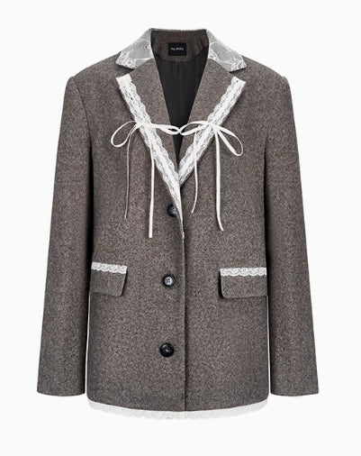 Taupe Lace Wool Blazer