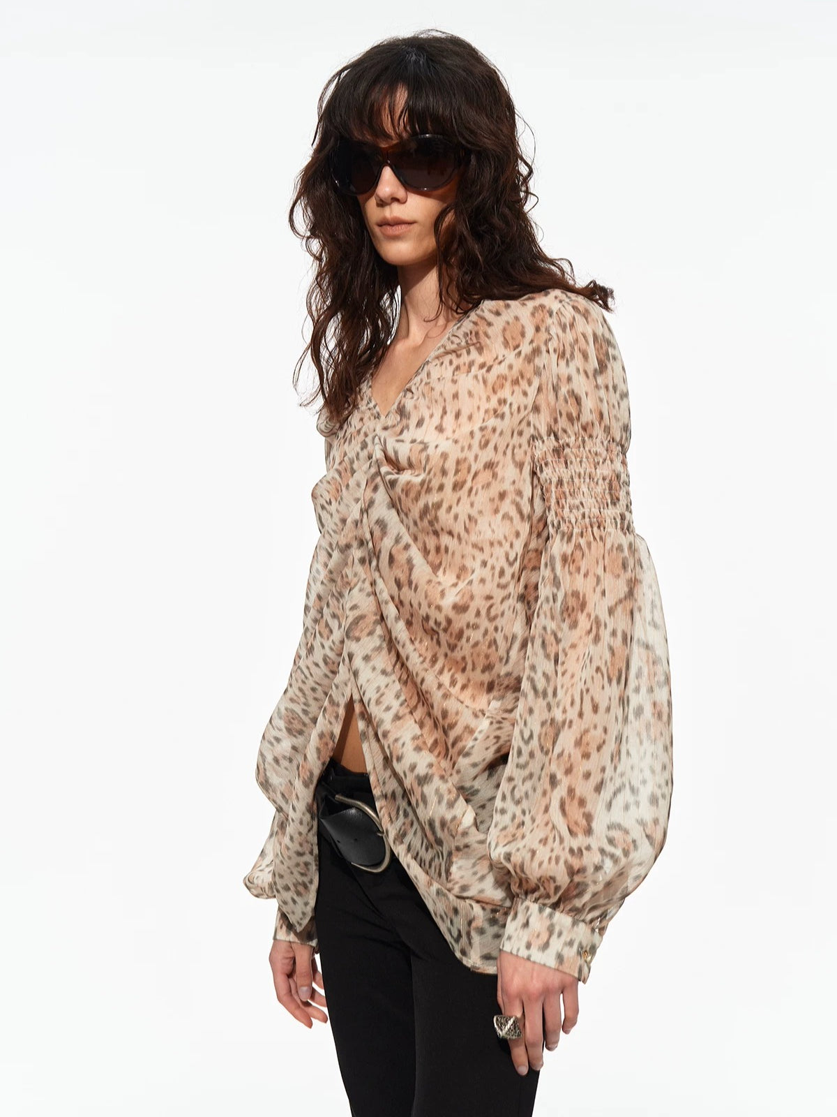 Draped Chiffon V Blouse