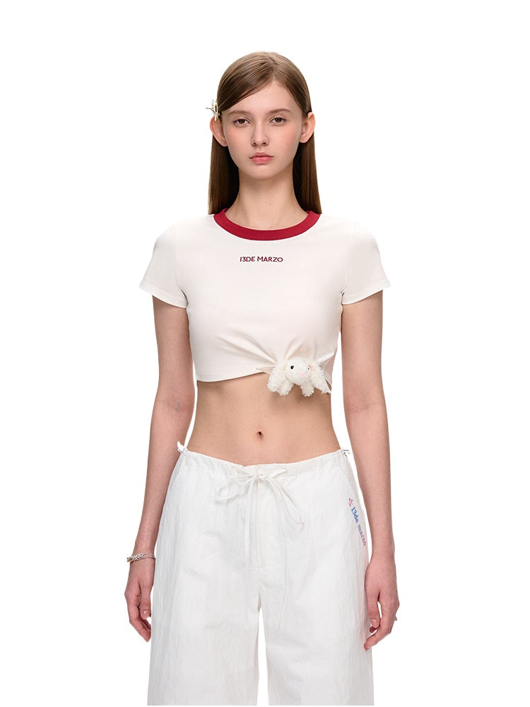 Knotted Short Sweet Crew Neck T-shirt