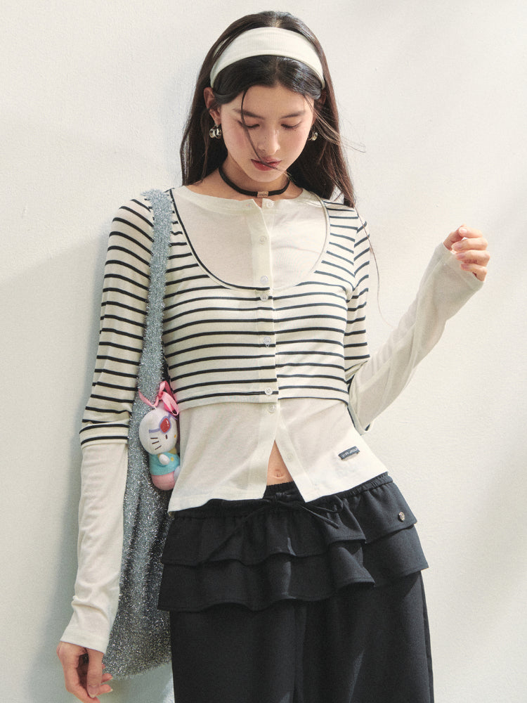 Striped Two-piece Contrast Color Cardigan