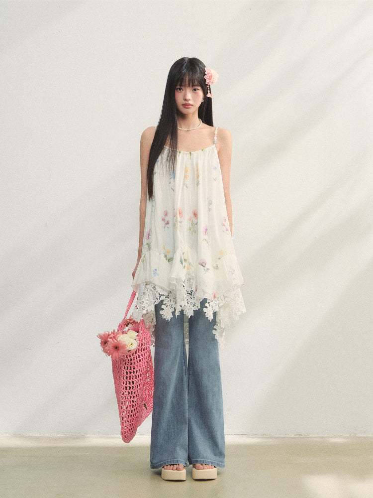 Floral Beaded Spliced Lace Strapless Dress