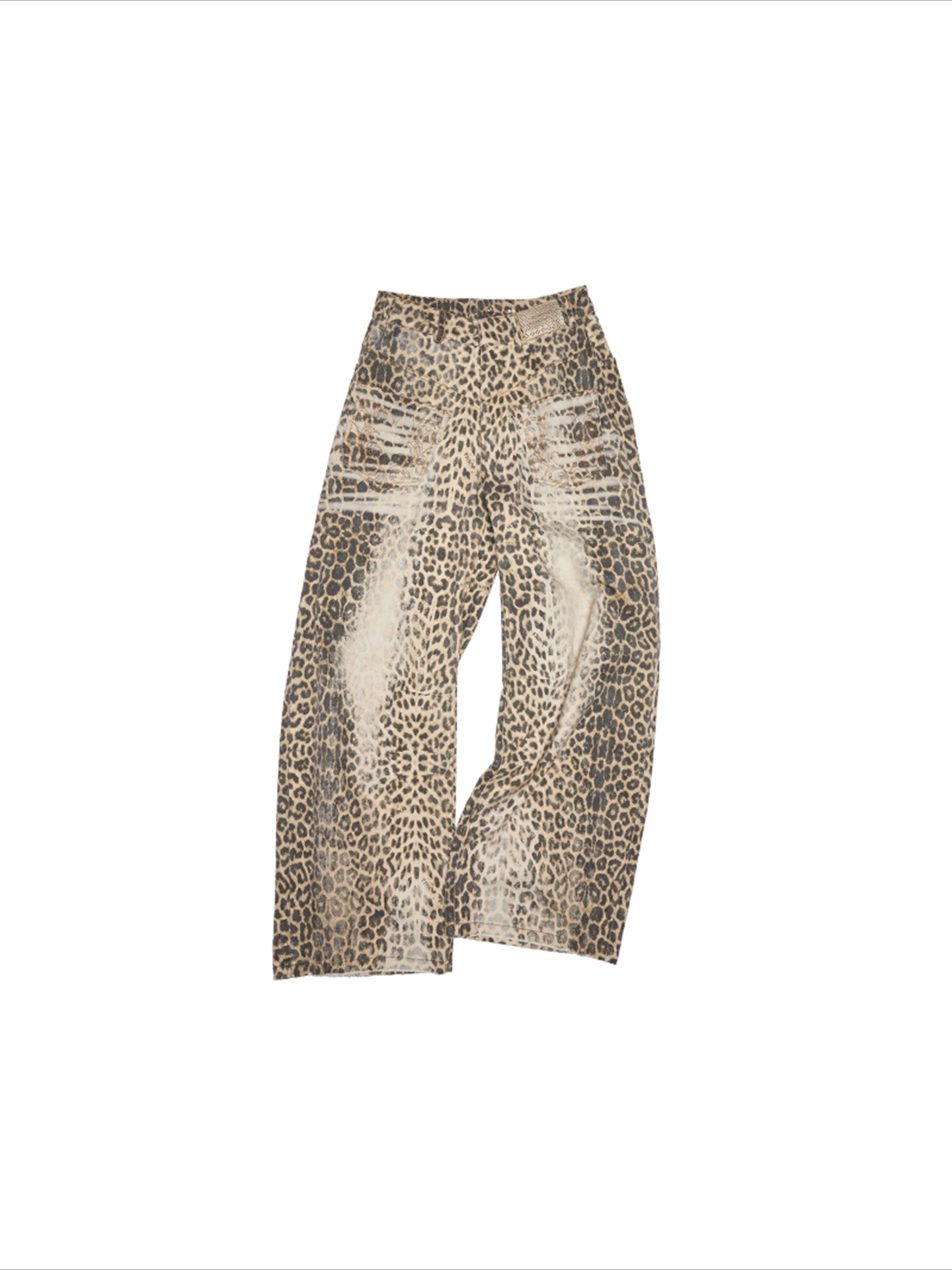 Washed Leopard Print Canvas Curved Pants