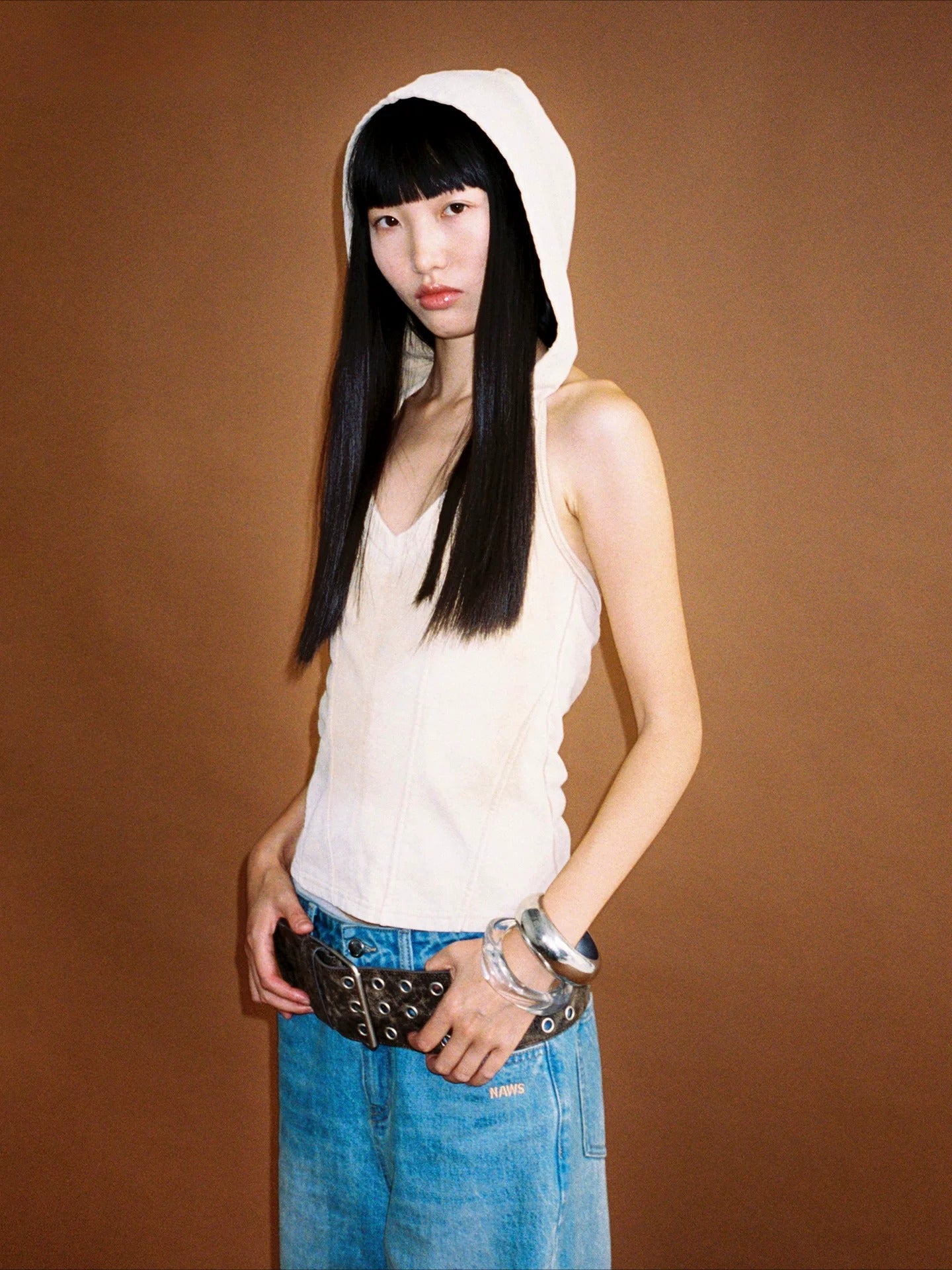 Hooded V-Neck Distressed Sleeveless Top